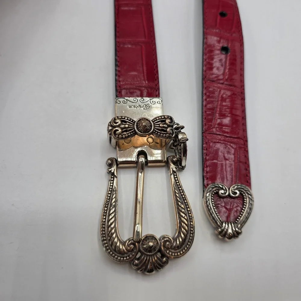 Brighton Red Black Reversible Croc Embossed Leather Western Belt 36 B40207